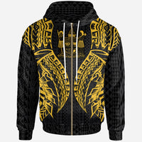 Fiji Zip up Hoodie Polynesian Lion Head Gold Style Unisex Gold - Polynesian Pride