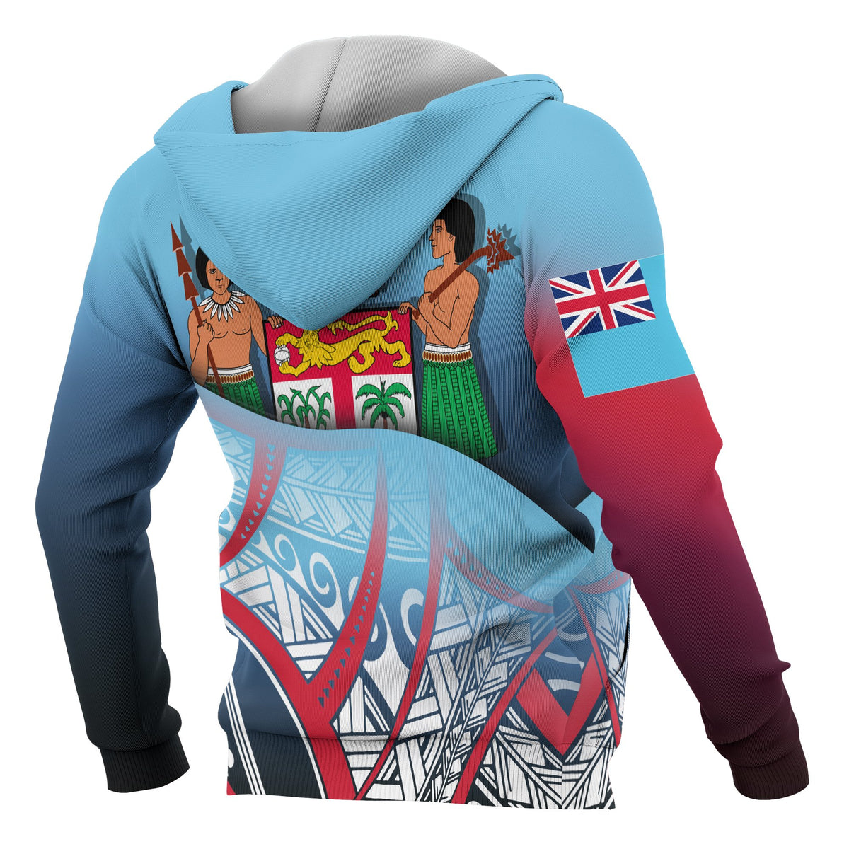 Fiji Coat of Arms Zip up Hoodie Polynesian Pattern - Polynesian Pride
