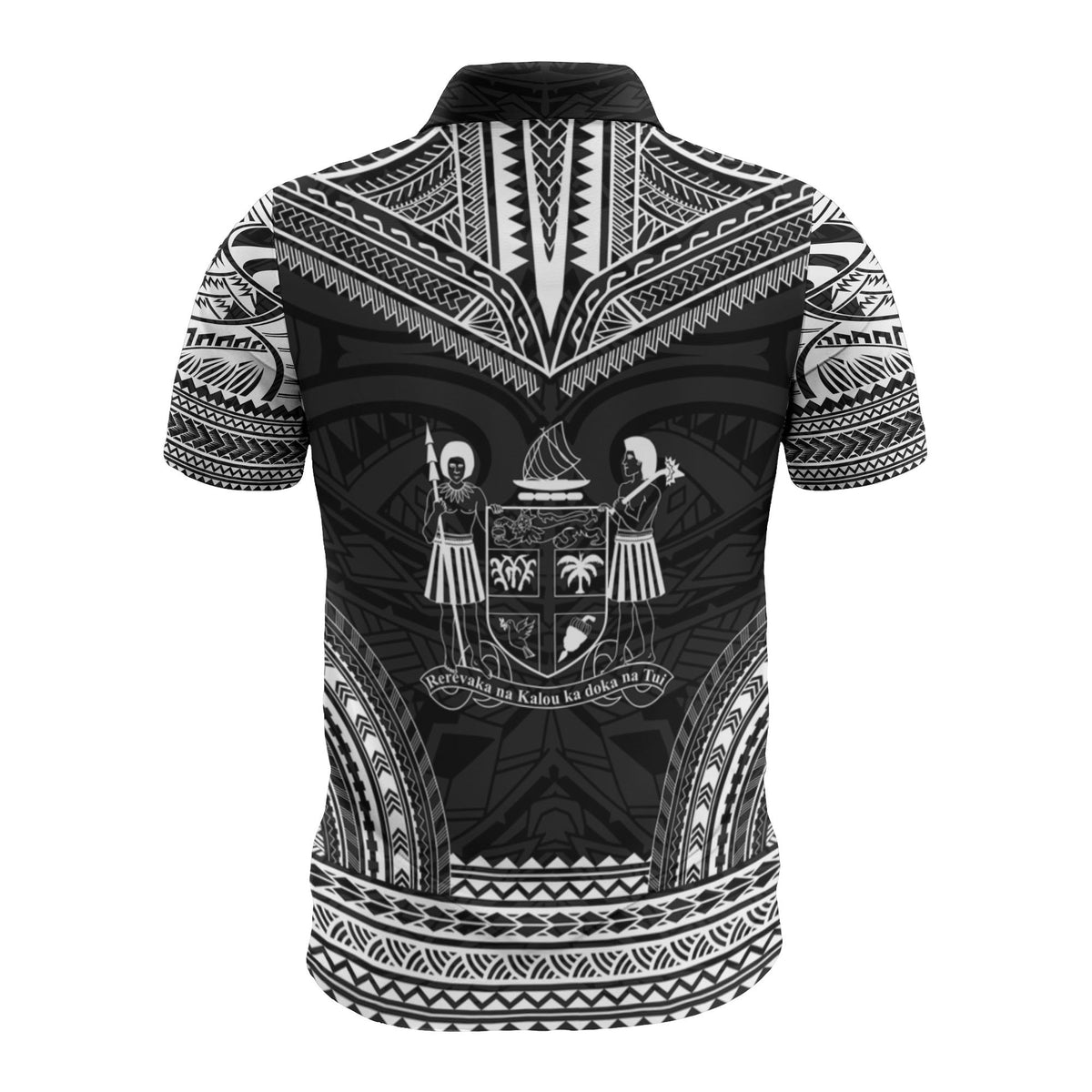 Fiji Custom Polo Shirt Viti Coat Of Arms Polynesian Chief Tattoo Black Version - Polynesian Pride