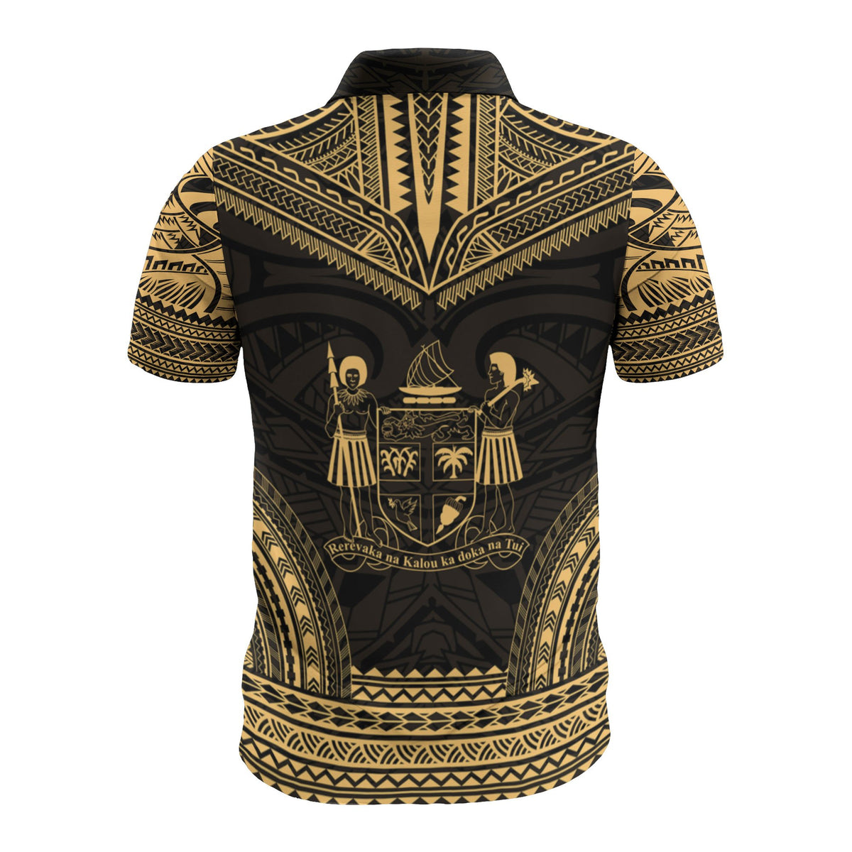Fiji Custom Polo Shirt Viti Coat Of Arms Polynesian Chief Tattoo Gold Version - Polynesian Pride