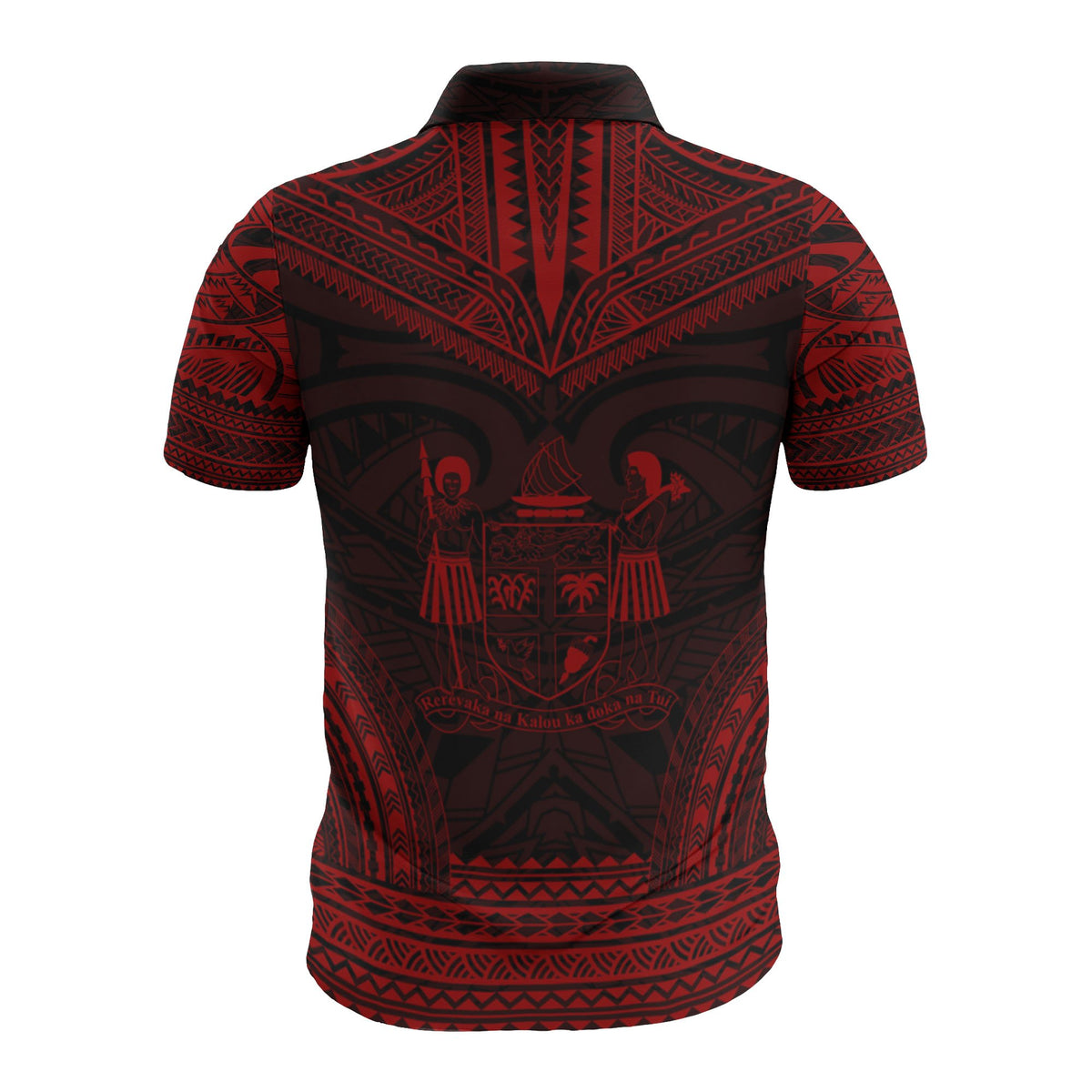 Fiji Custom Polo Shirt Viti Coat Of Arms Polynesian Chief Tattoo Red Version - Polynesian Pride