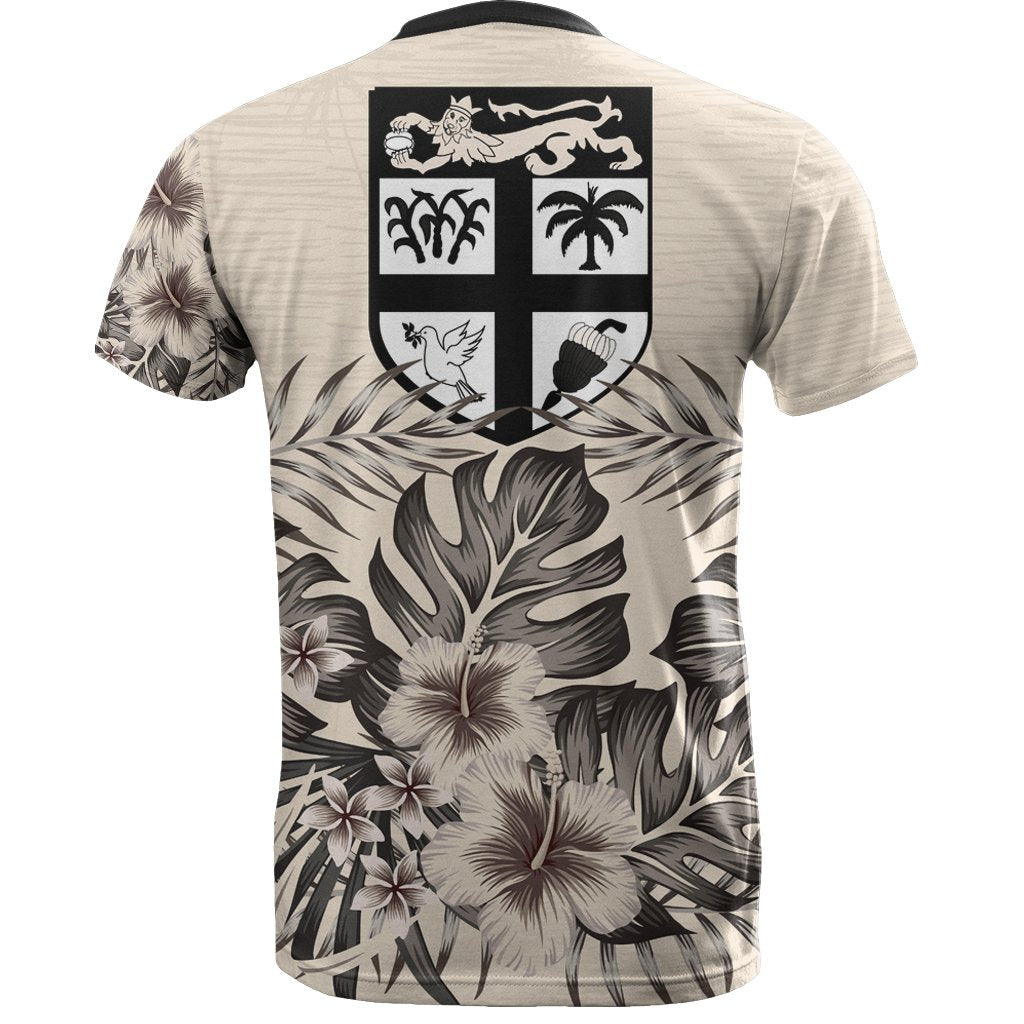 Fiji T Shirt Fijian Flag Beige Hibiscus No - Polynesian Pride