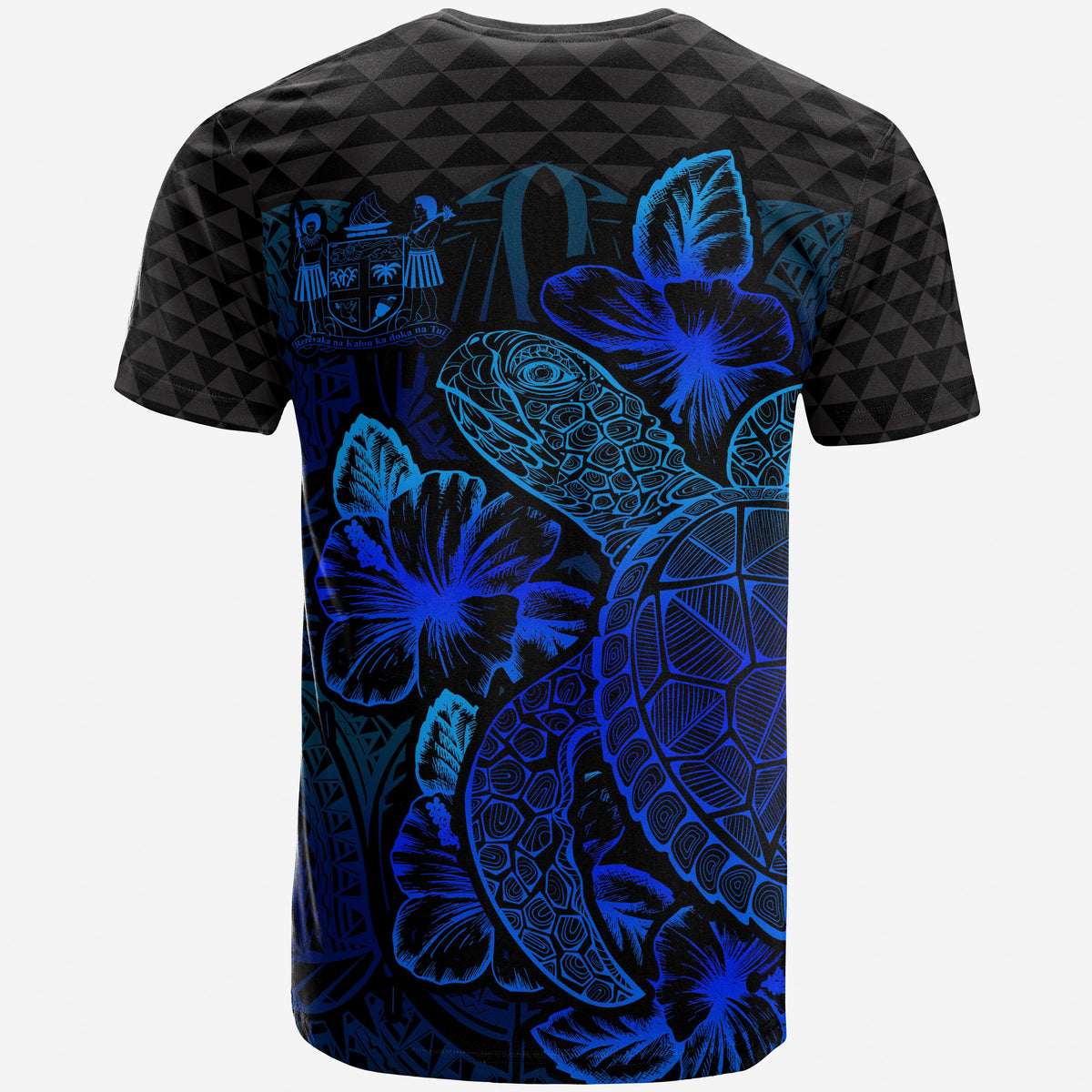 Fiji T Shirt Fijian Coat of Arms Turtle Hibiscus Blue - Polynesian Pride