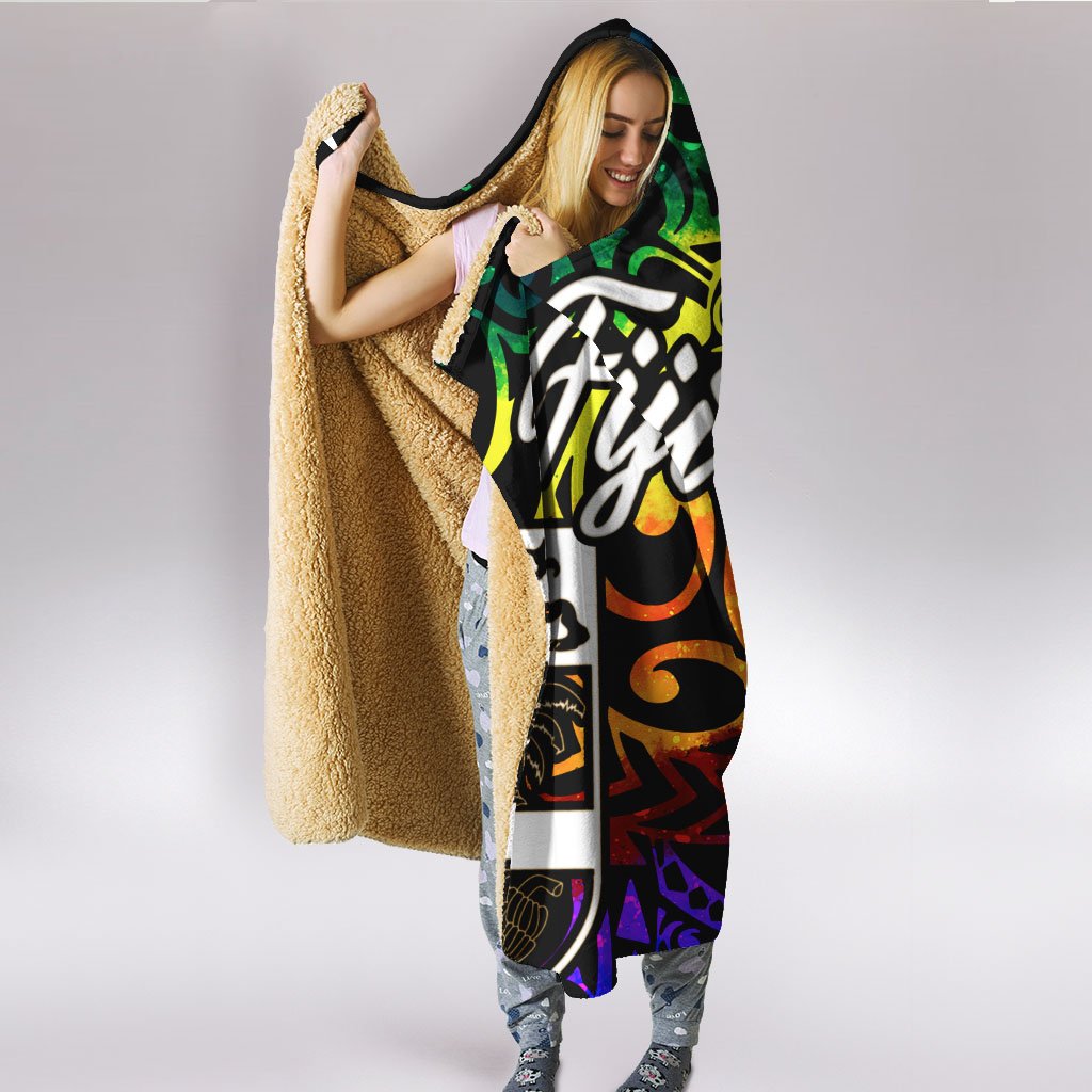 Fiji Hooded Blanket - Rainbow Polynesian Pattern - Polynesian Pride