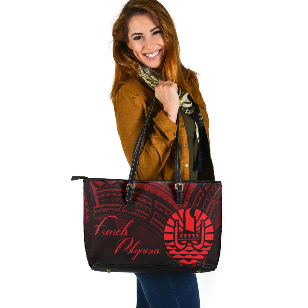 French Polynesia Leather Tote - Red Color Cross Style - Polynesian Pride