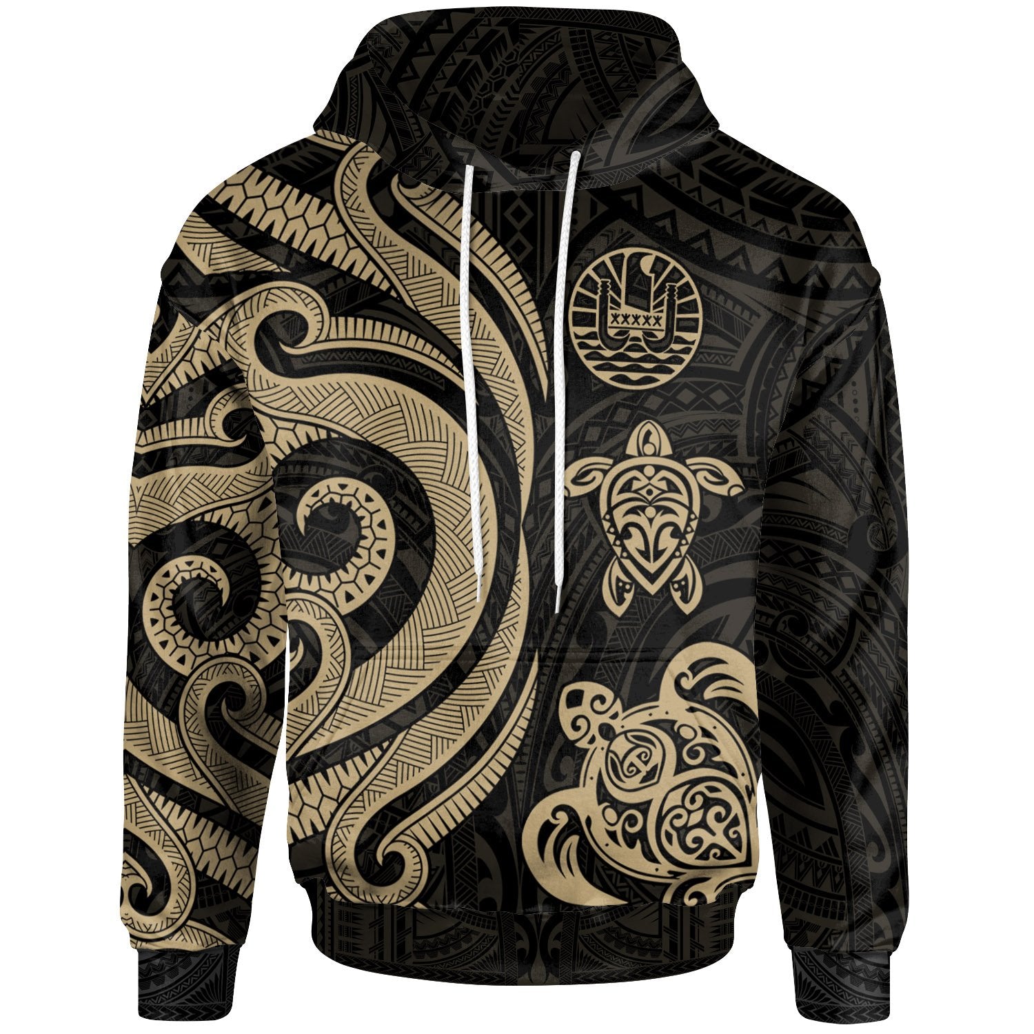 Tahiti Polynesian Hoodie Gold Tentacle Turtle Unisex Gold - Polynesian Pride