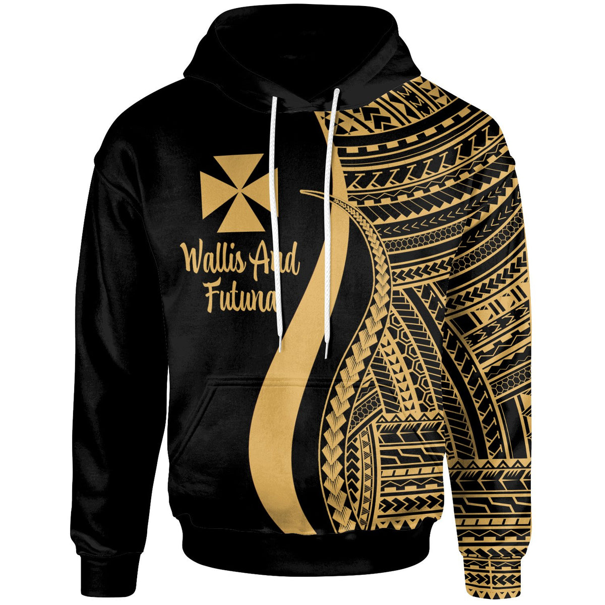 Wallis and Futuna Hoodie Gold Tentacle Tribal Pattern Unisex Gold - Polynesian Pride