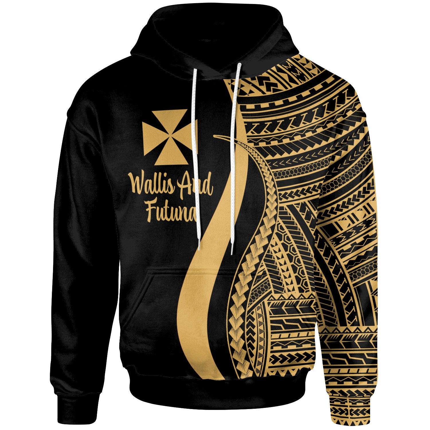 Wallis and Futuna Hoodie Gold Tentacle Tribal Pattern Unisex Gold - Polynesian Pride