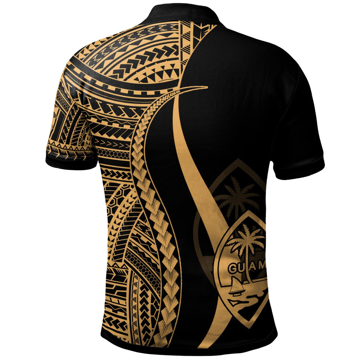 Guam Polo Shirt Gold Polynesian Tentacle Tribal Pattern - Polynesian Pride