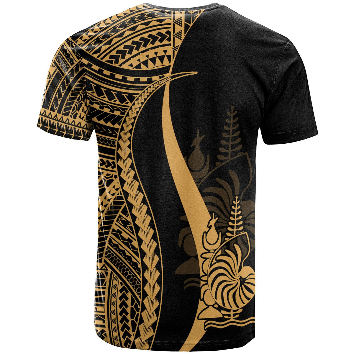 New Caledonia Custom T Shirt Gold Micronesian Tentacle Tribal Pattern - Polynesian Pride