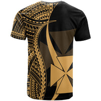 Wallis and Futuna T Shirt Gold Polynesian Tentacle Tribal Pattern - Polynesian Pride