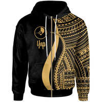 Yap Zip up Hoodie Gold Tentacle Tribal Pattern Unisex Gold - Polynesian Pride