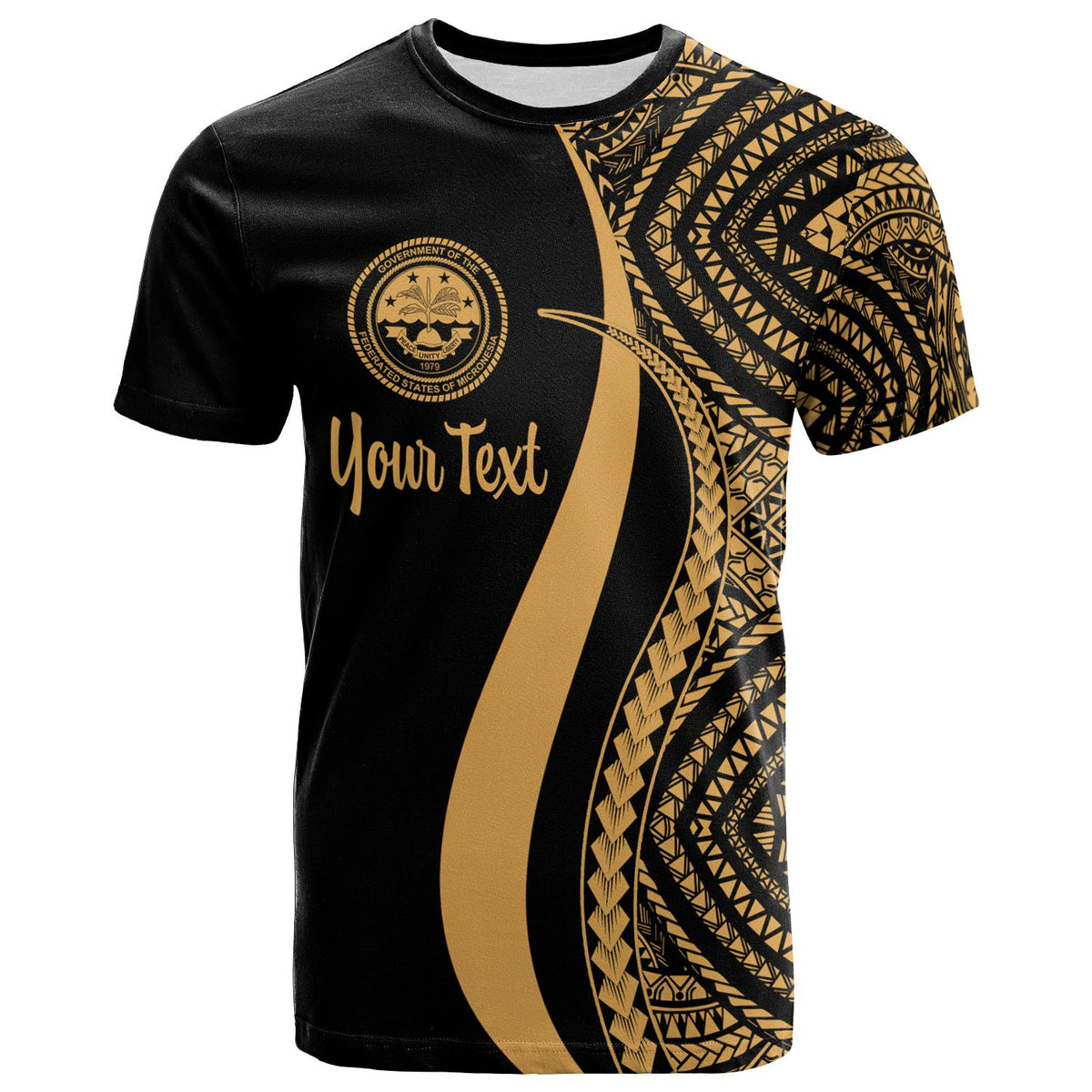 Federated States of Micronesia Custom T Shirt Gold Micronesian Tentacle Tribal Pattern Unisex GOLD - Polynesian Pride