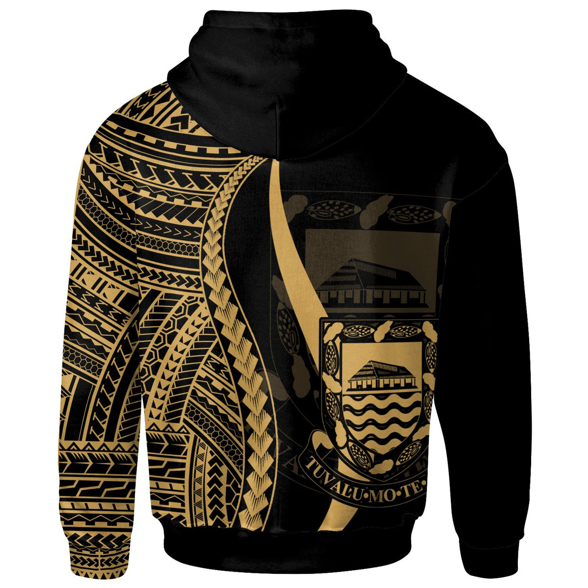 Tuvalu Custom Hoodie Gold Tentacle Tribal Pattern - Polynesian Pride