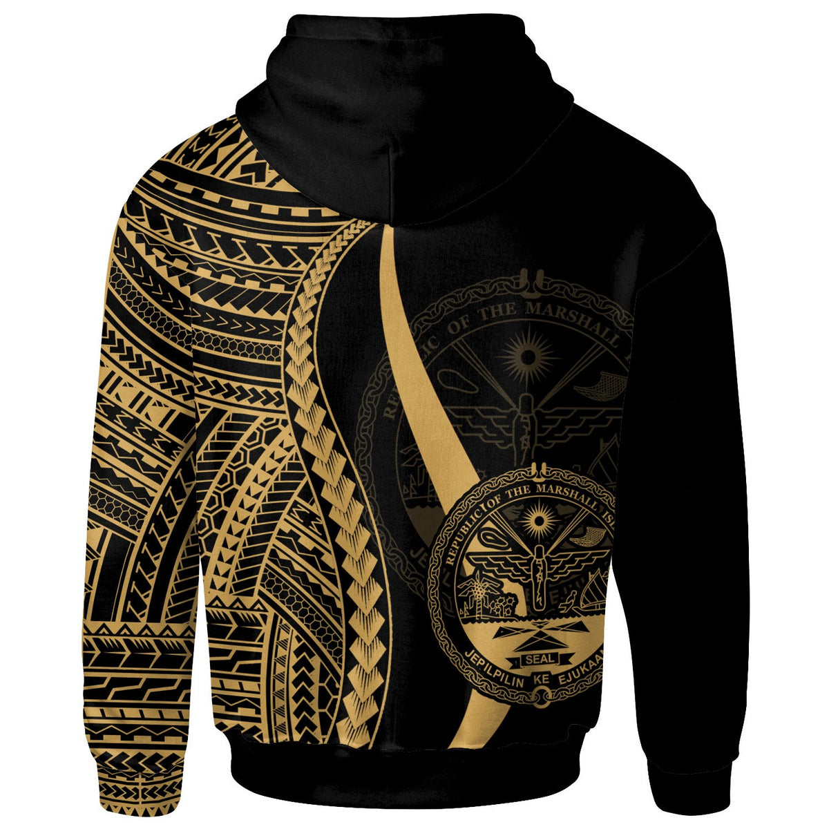 Marshall Islands Hoodie Gold Tentacle Tribal Pattern Crest - Polynesian Pride