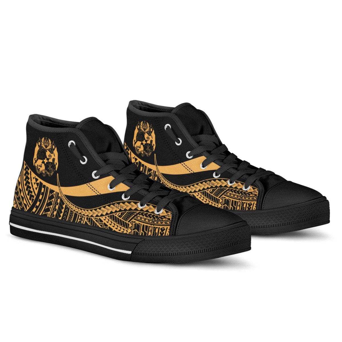Tonga Custom Personalised High Top Shoes Gold - Polynesian Tentacle Tribal Pattern - Polynesian Pride