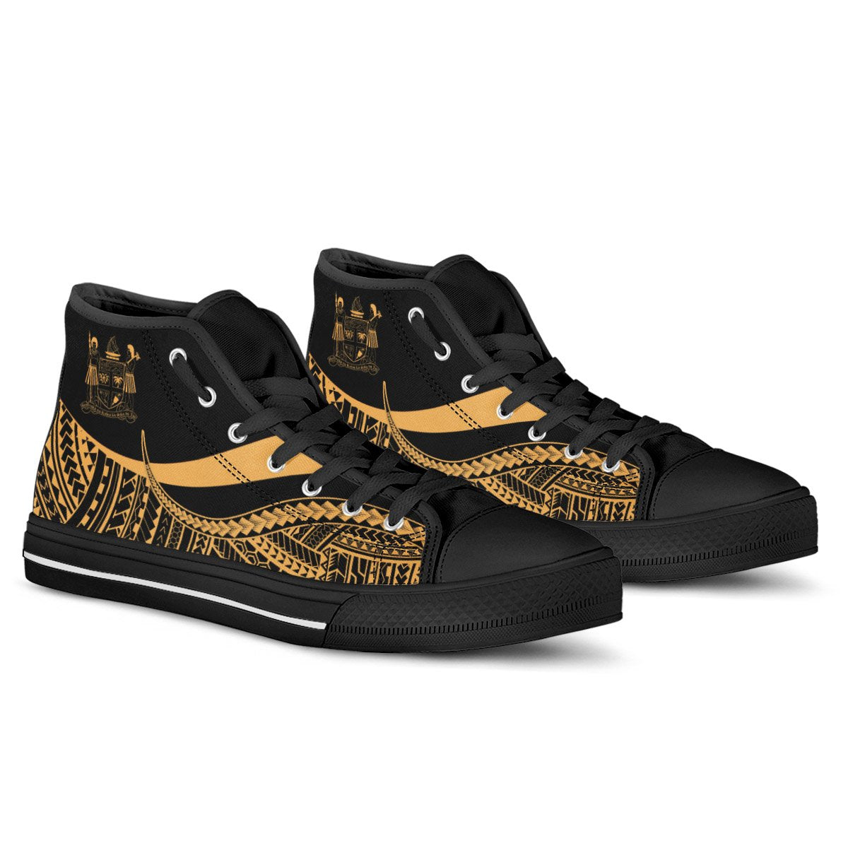 Fiji Custom Personalised High Top Shoes Gold - Polynesian Tentacle Tribal Pattern Crest - Polynesian Pride