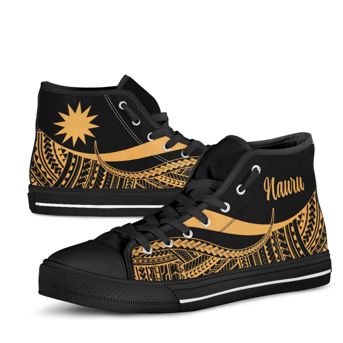 Nauru High Top Shoes Gold - Polynesian Tentacle Tribal Pattern - Polynesian Pride
