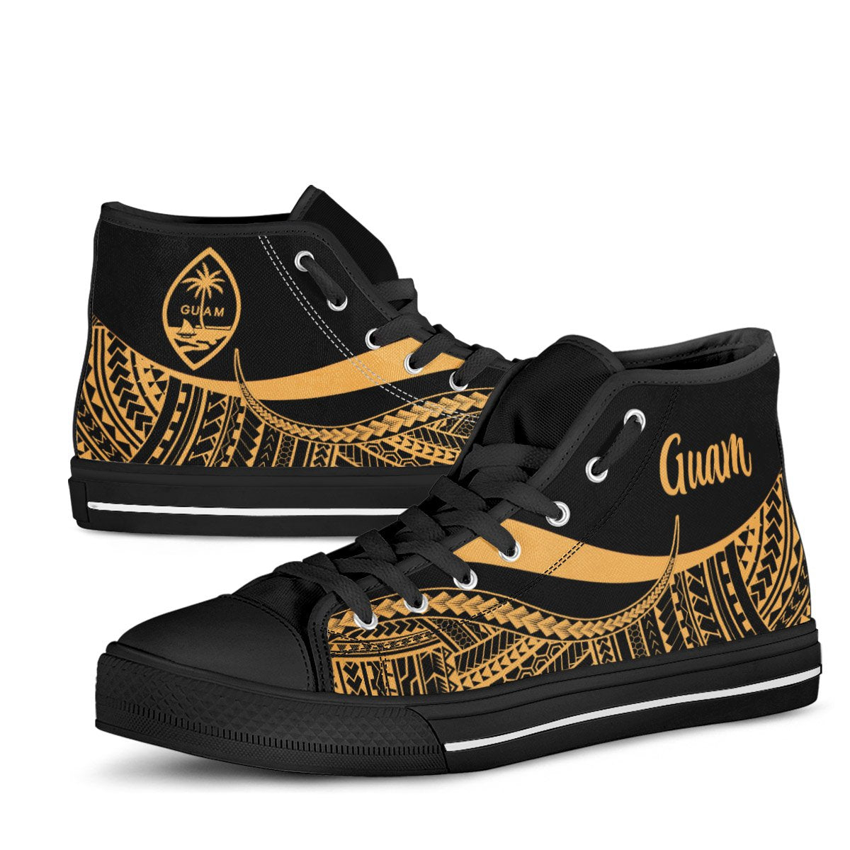 Guam High Top Shoes Gold - Polynesian Tentacle Tribal Pattern - Polynesian Pride