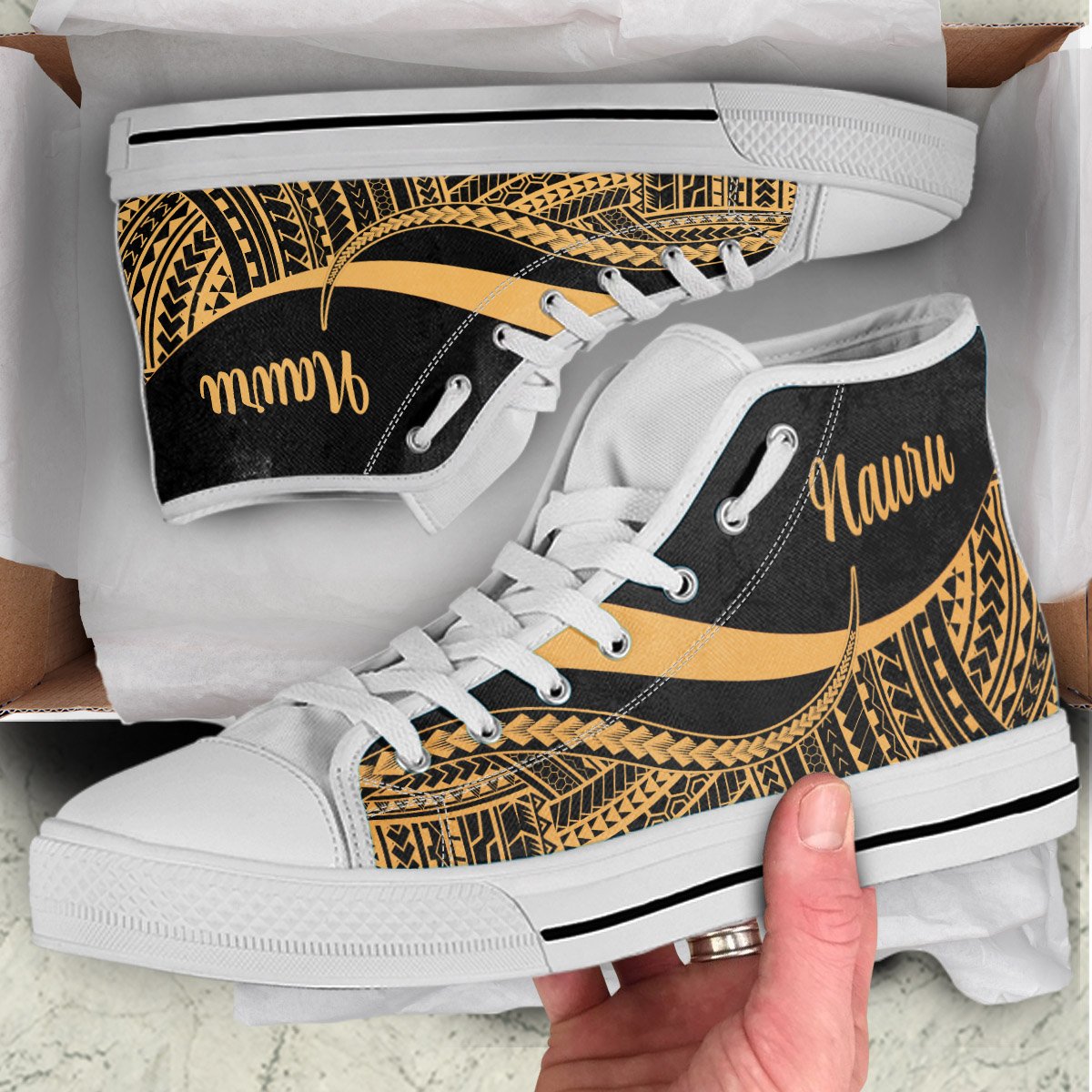 Nauru High Top Shoes Gold - Polynesian Tentacle Tribal Pattern - Polynesian Pride