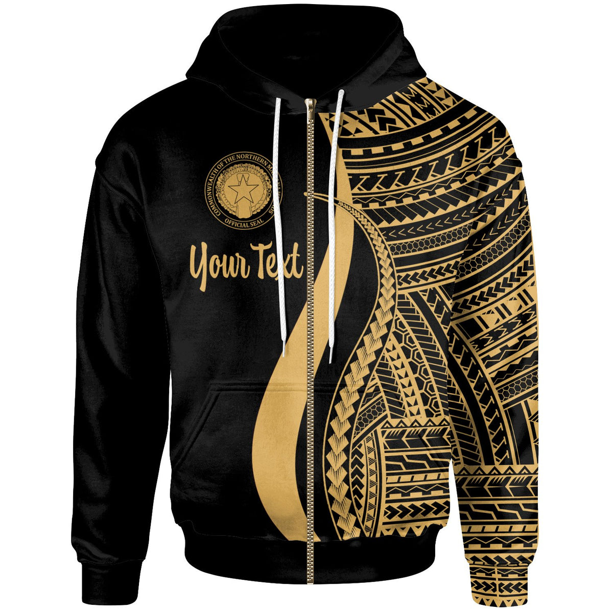 Northern Mariana Islands Custom Zip up Hoodie Gold Tentacle Tribal Pattern Unisex Gold - Polynesian Pride