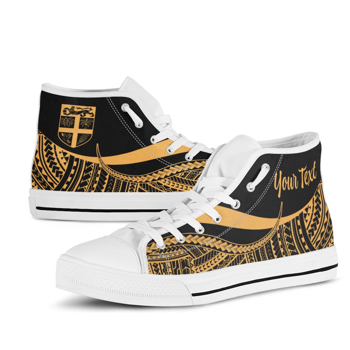 Fiji Custom Personalised High Top Shoes Gold - Polynesian Tentacle Tribal Pattern - Polynesian Pride