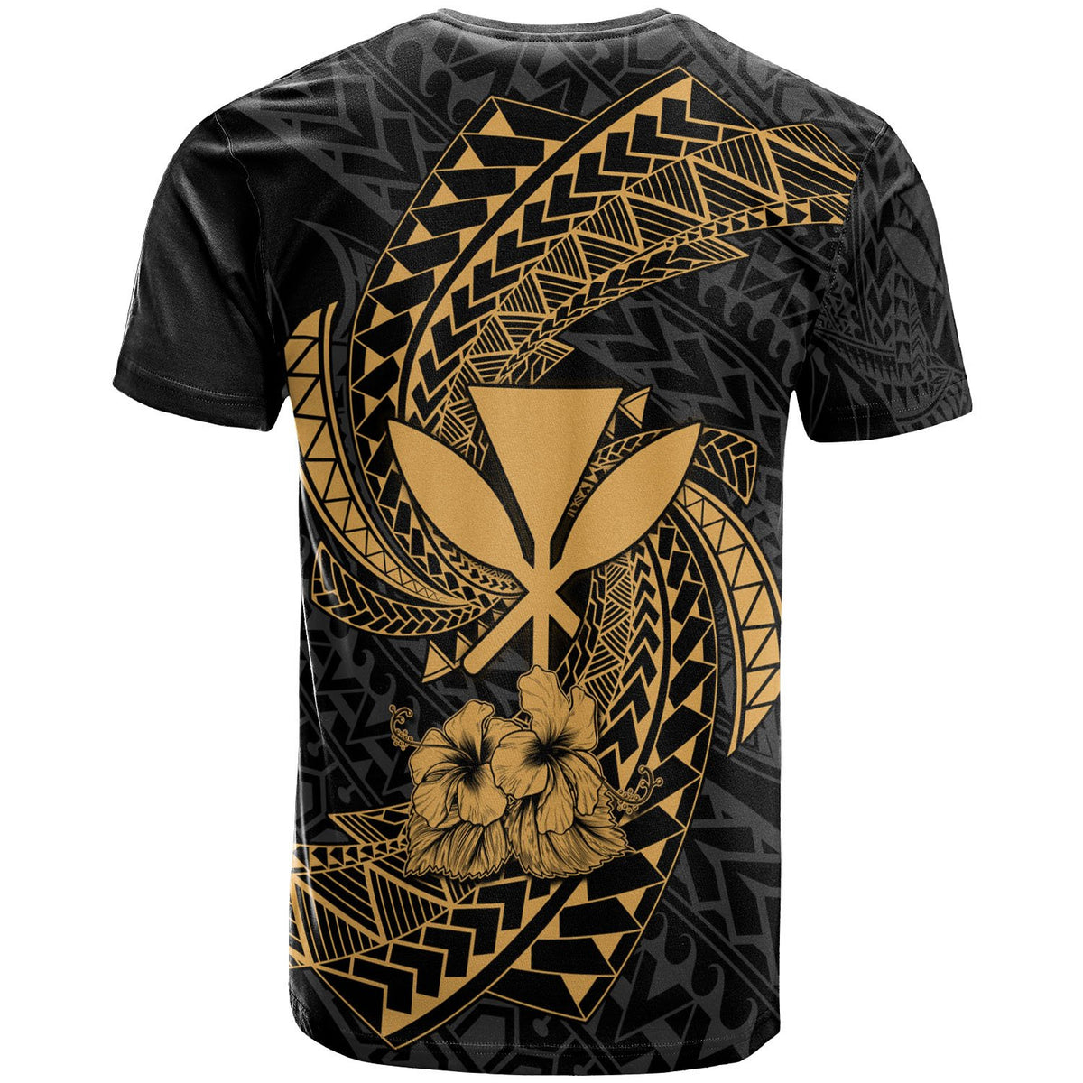 Polynesian Hawaii T Shirt Gold Spiral Pattern Hibiscus - Polynesian Pride