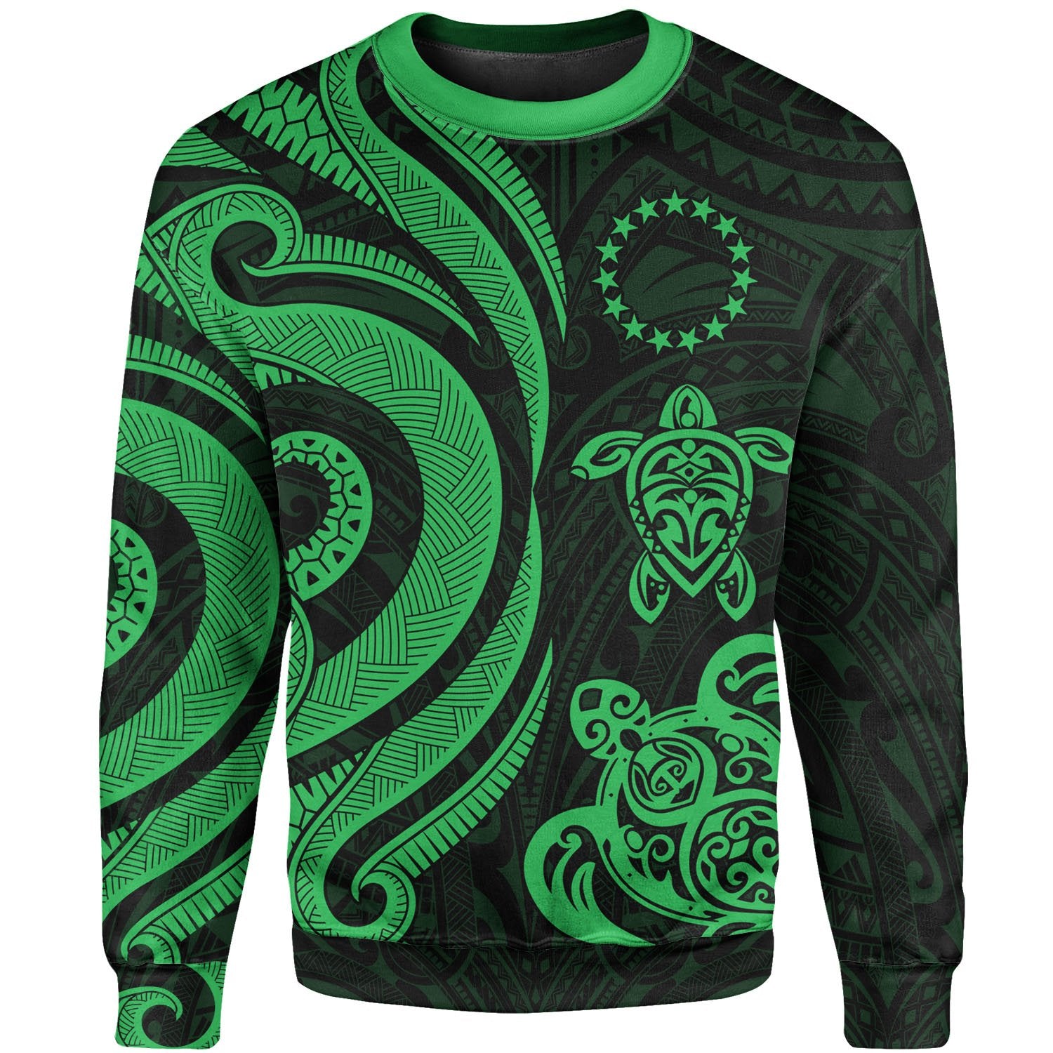 Cook Islands Sweater - Green Tentacle Turtle Unisex Green - Polynesian Pride