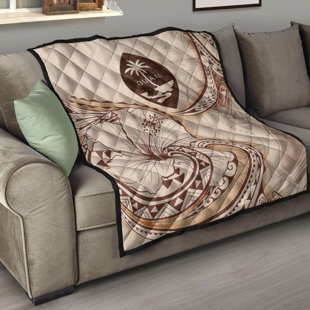 Guam Premium Quilt - Hibiscus Flowers Vintage Style - Polynesian Pride