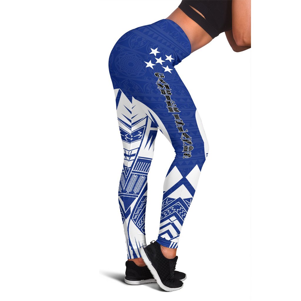Gambier Islands Polynesian Leggings - Polynesian Tattoo Flag Version Blue - Polynesian Pride