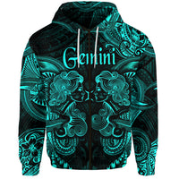 Custom Gemini Zodiac Polynesian Zip Hoodie Unique Style Turquoise LT8 - Polynesian Pride