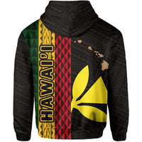 Polynesian Kakau Kanaka Flag Map of Hawaii Zip Hoodie Gold - Polynesian Pride