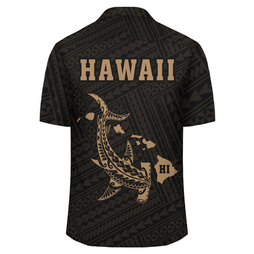 Kakau Polynesian Hammerhead Shark Map Hawaii Shirt - Gold - Polynesian Pride