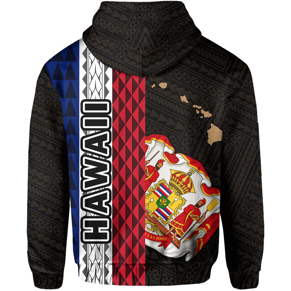 Polynesian Kakau Hawaii Flag Royal Coat of Arms Hawaii Hoodie Gold - Polynesian Pride