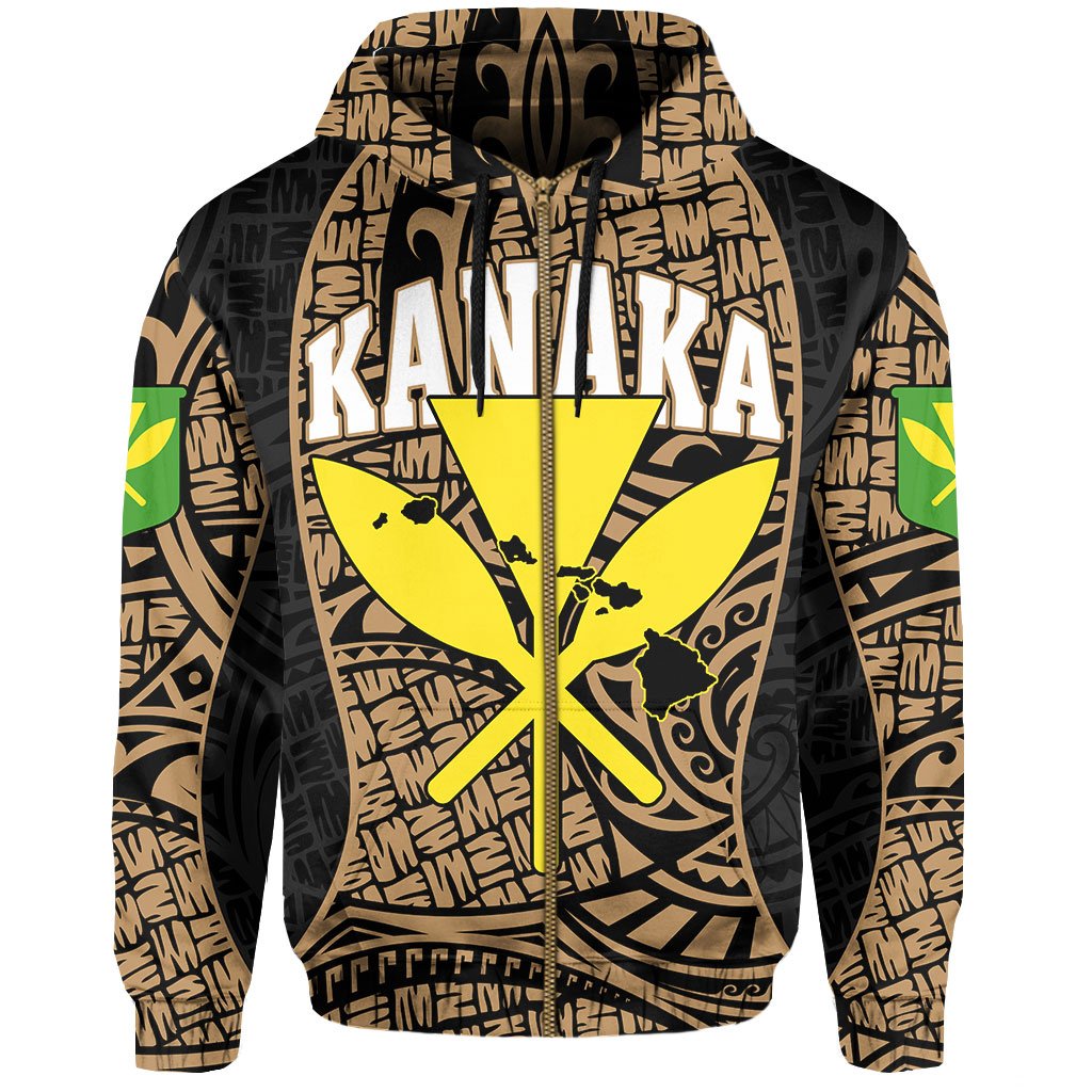 Polynesian Kanaka Maoli Hawaii Zip Hoodie Gold Gel Style - Polynesian Pride