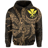 Hawaii Hoodie Zip Polynesian Kanaka Map Hawaiian Hoodie Zip Gold TT Style - Polynesian Pride
