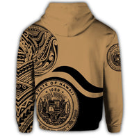 Hawaii Coat of Arms Zip Hoodie Waveshape Style Gold - Polynesian Pride
