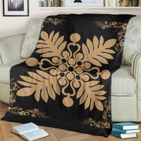 Hawaiian Quilt Maui Plant And Hibiscus Premium Blanket - Gold Black - AH - Polynesian Pride