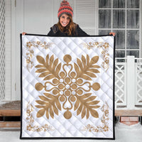 Hawaiian Quilt Maui Plant And Hibiscus Premium Quilt - Gold White - AH - Polynesian Pride