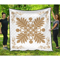 Hawaiian Quilt Maui Plant And Hibiscus Premium Quilt - Gold White - AH Gold - Polynesian Pride