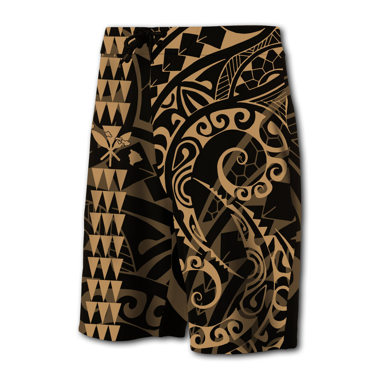 Hawaii Kakau Polynesian Kanaka Board Shorts - Gold - Snapy Style - Polynesian Pride