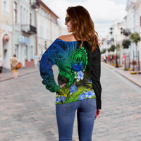 Vanuatu Malampa Province Women Off Shoulder Sweater Hibiscus Tribal Polynesian Tattoo Ver Gradient LT9 - Polynesian Pride