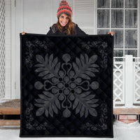 Hawaiian Quilt Maui Plant And Hibiscus Premium Quilt - Gray Black - AH - Polynesian Pride