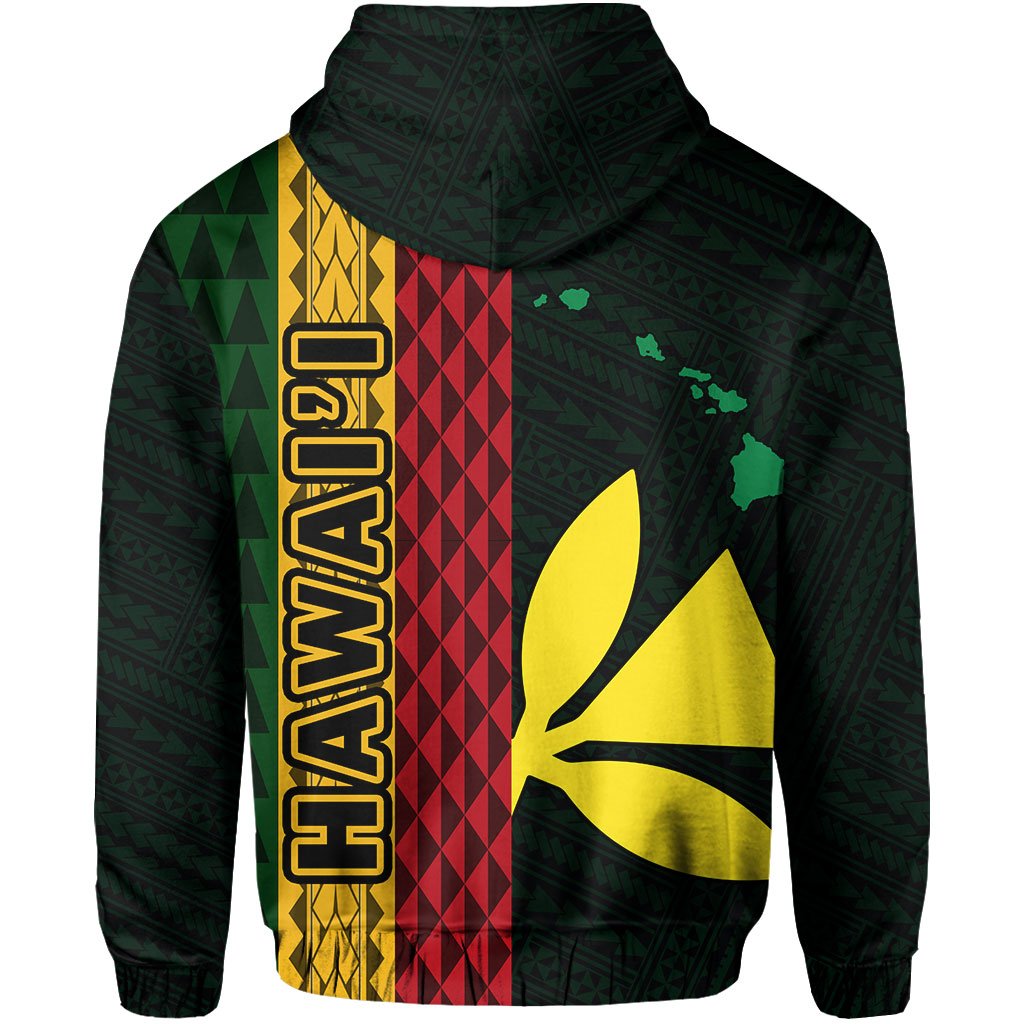 Polynesian Kakau Kanaka Flag Map of Hawaii Zip Hoodie Green - Polynesian Pride