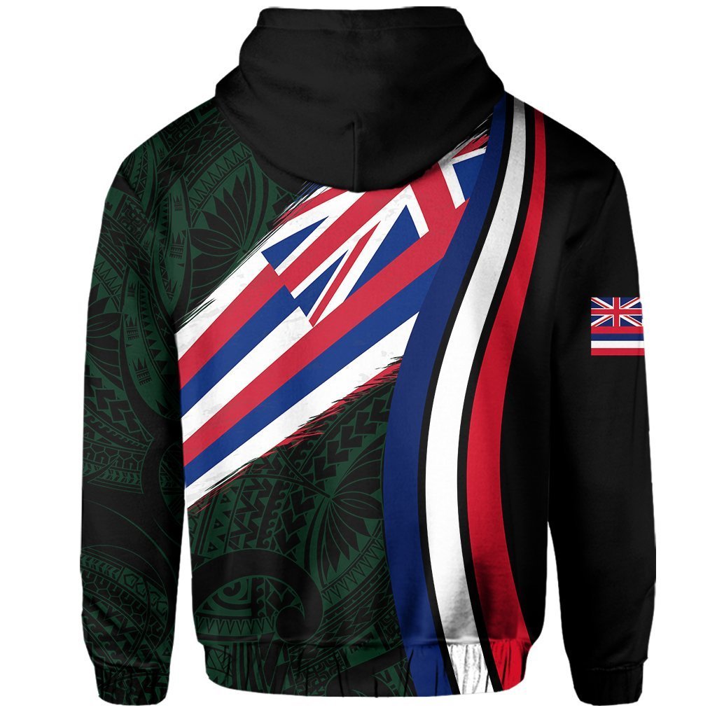 Hawaii Flag Polynesian Hoodie Zip Green Ten Style - Polynesian Pride