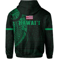 Polynesian Kakau Kanaka Flag of Hawaii Zip Hoodie Green - Polynesian Pride