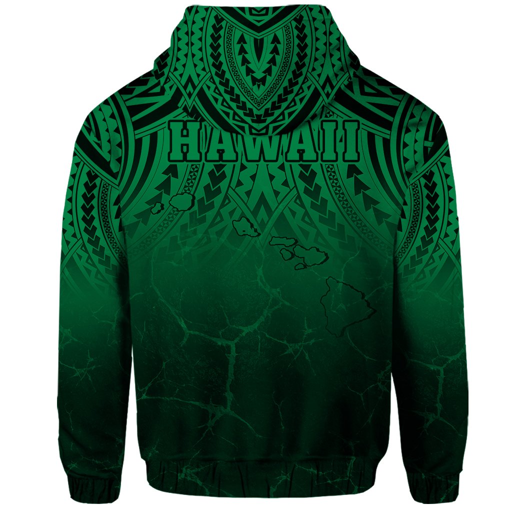 Hawaii Polynesian Kanaka Map Eruption Hoodie Zip Roman Style Green - Polynesian Pride