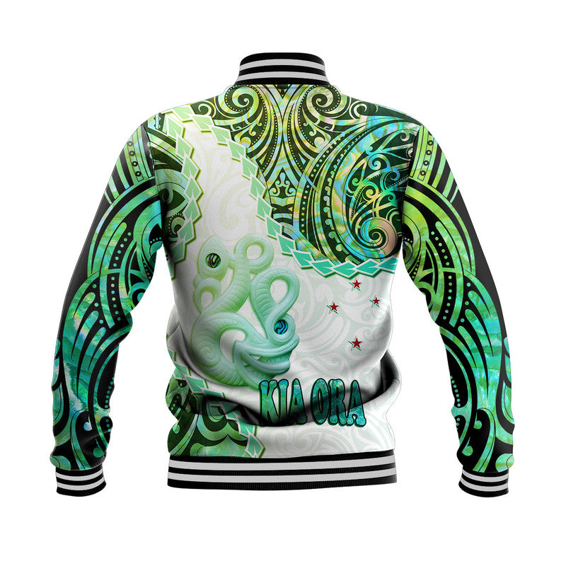 New Zealand Maori Baseball Jacket Aotearoa Manaia Green Paua Shell - Kia Ora LT9 - Polynesian Pride