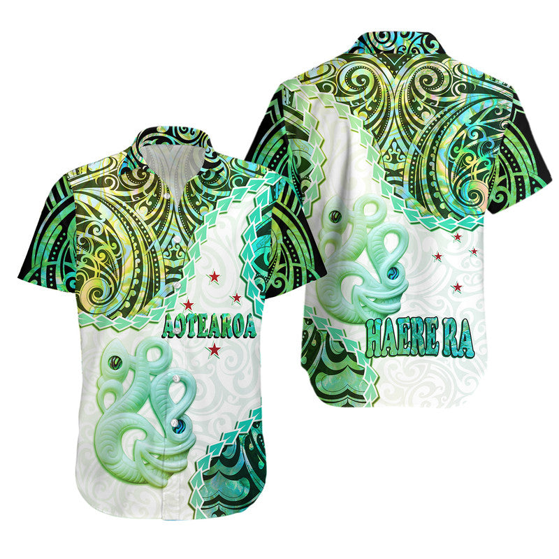 New Zealand Maori Hawaiian Shirt Aotearoa Manaia Green Paua Shell - Heare Ra LT9 Green - Polynesian Pride