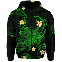 Hawaii Hoodiean Turtle Plumeria Mixed Polynesian Green Style LT9 Zip Hoodie Green - Polynesian Pride